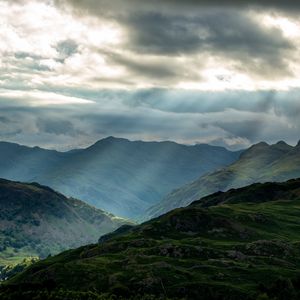 Preview wallpaper mountains, peaks, rays, relief