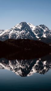 Preview wallpaper mountains, peaks, reflection, lake, landscape, nature, silence