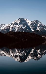 Preview wallpaper mountains, peaks, reflection, lake, landscape, nature, silence