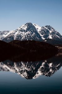 Preview wallpaper mountains, peaks, reflection, lake, landscape, nature, silence