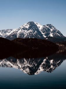 Preview wallpaper mountains, peaks, reflection, lake, landscape, nature, silence