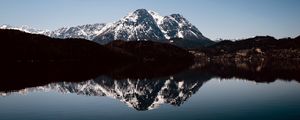 Preview wallpaper mountains, peaks, reflection, lake, landscape, nature, silence