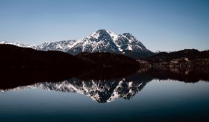 Preview wallpaper mountains, peaks, reflection, lake, landscape, nature, silence