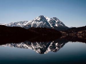 Preview wallpaper mountains, peaks, reflection, lake, landscape, nature, silence