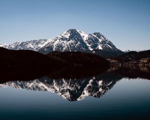 Preview wallpaper mountains, peaks, reflection, lake, landscape, nature, silence