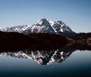 Preview wallpaper mountains, peaks, reflection, lake, landscape, nature, silence