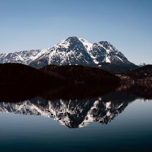 Preview wallpaper mountains, peaks, reflection, lake, landscape, nature, silence