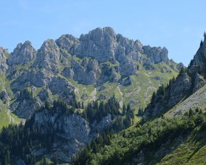 Preview wallpaper mountains, peaks, relief, trees, landscape, nature