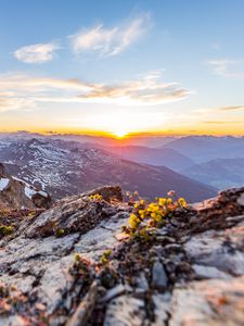 Preview wallpaper mountains, peaks, relief, rays, horizon