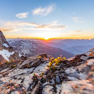 Preview wallpaper mountains, peaks, relief, rays, horizon