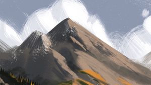 Preview wallpaper mountains, peaks, river, canvas, art