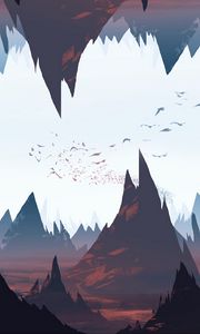 Preview wallpaper mountains, peaks, rocks, birds, art