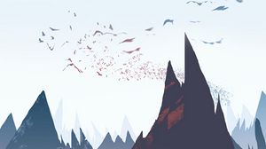 Preview wallpaper mountains, peaks, rocks, birds, art