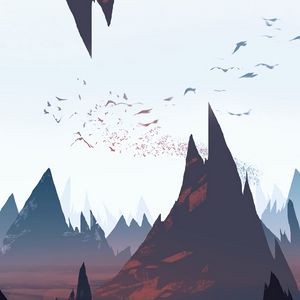 Preview wallpaper mountains, peaks, rocks, birds, art