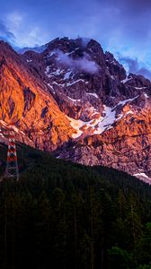 Preview wallpaper mountains, peaks, rocks, snowy, trees