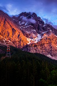 Preview wallpaper mountains, peaks, rocks, snowy, trees