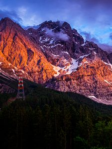 Preview wallpaper mountains, peaks, rocks, snowy, trees