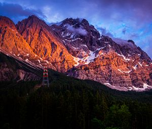 Preview wallpaper mountains, peaks, rocks, snowy, trees