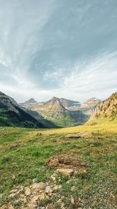 Preview wallpaper mountains, peaks, rocks, grass, sky