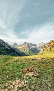 Preview wallpaper mountains, peaks, rocks, grass, sky