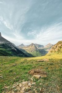 Preview wallpaper mountains, peaks, rocks, grass, sky