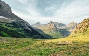 Preview wallpaper mountains, peaks, rocks, grass, sky