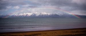 Preview wallpaper mountains, peaks, sea, rainbow, landscape