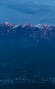 Preview wallpaper mountains, peaks, sea, clouds, nature, dark