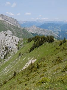 Preview wallpaper mountains, peaks, slopes, trees, landscape