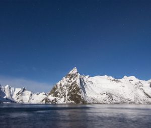 Preview wallpaper mountains, peaks, snow, sky, lake