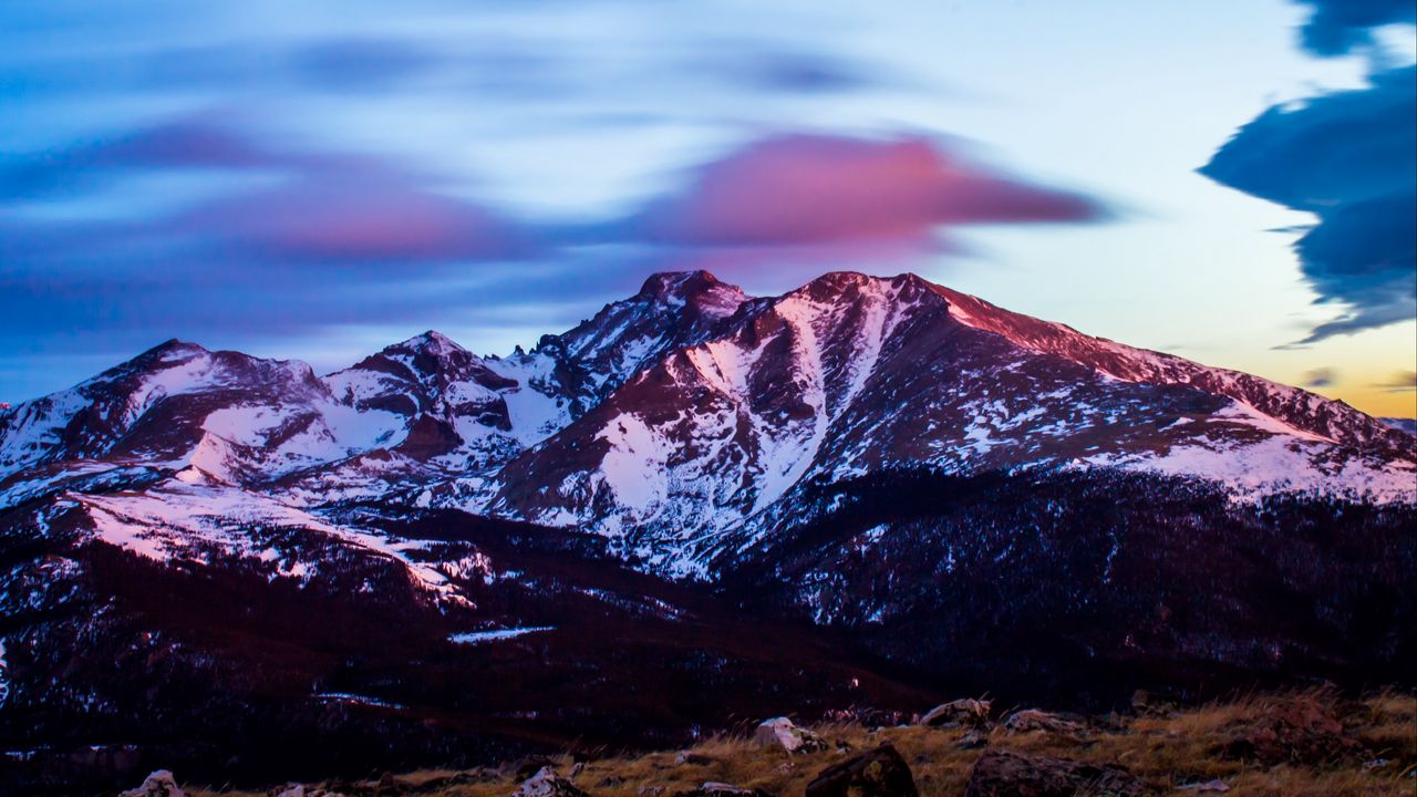 Wallpaper mountains, peaks, snow, sunset