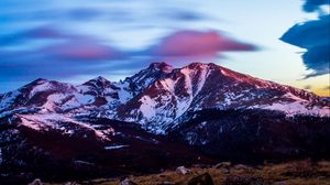 Preview wallpaper mountains, peaks, snow, sunset