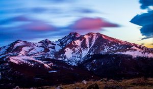 Preview wallpaper mountains, peaks, snow, sunset