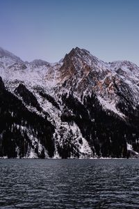 Preview wallpaper mountains, peaks, snow, river, water