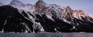 Preview wallpaper mountains, peaks, snow, river, water