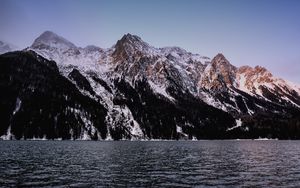 Preview wallpaper mountains, peaks, snow, river, water