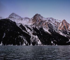 Preview wallpaper mountains, peaks, snow, river, water