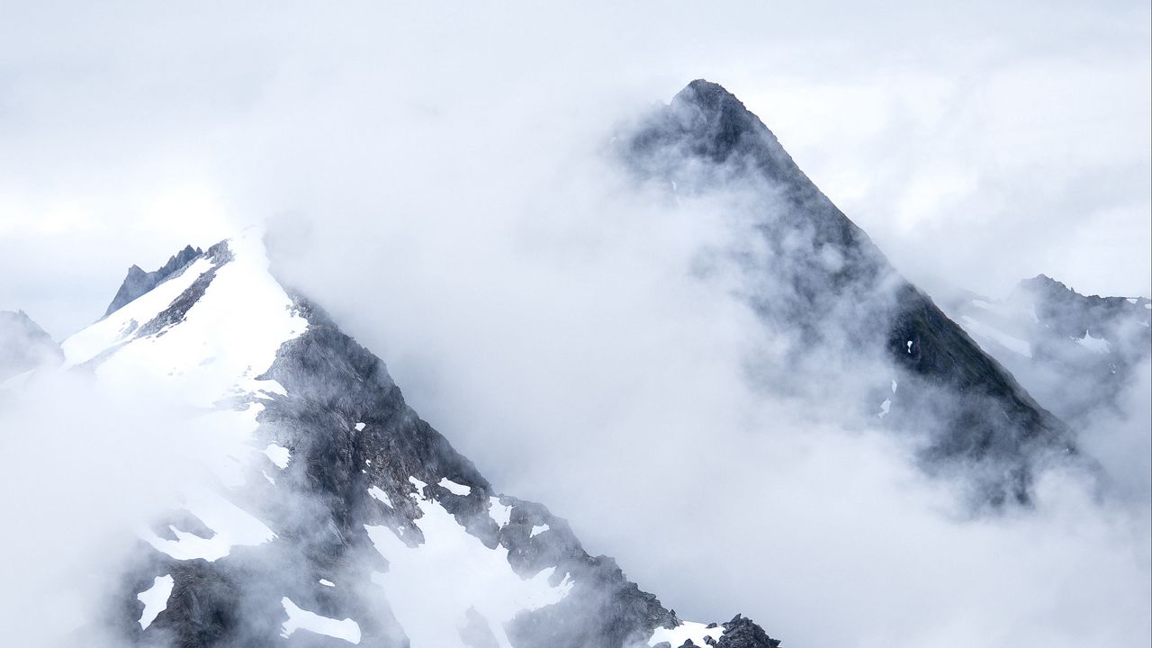 Wallpaper mountains, peaks, snow, fog