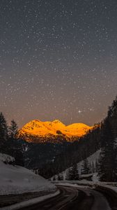 Preview wallpaper mountains, peaks, snow, starry sky, winter