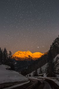 Preview wallpaper mountains, peaks, snow, starry sky, winter