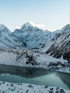 Preview wallpaper mountains, peaks, snow, landscape, mountain range