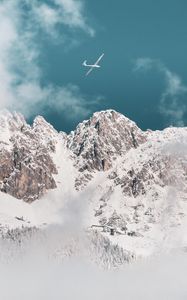 Preview wallpaper mountains, peaks, snow, airplane, clouds