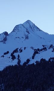 Preview wallpaper mountains, peaks, snow, snowy, forest, trees