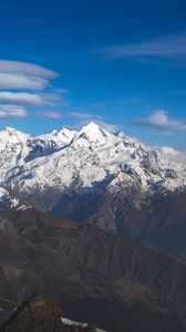 Preview wallpaper mountains, peaks, snow, snowy, rocks, sky