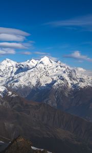 Preview wallpaper mountains, peaks, snow, snowy, rocks, sky