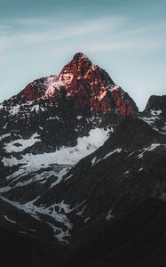 Preview wallpaper mountains, peaks, snow, snowy, sky, rocks
