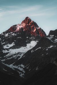 Preview wallpaper mountains, peaks, snow, snowy, sky, rocks