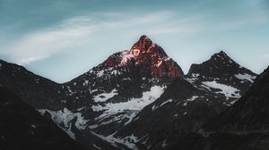 Preview wallpaper mountains, peaks, snow, snowy, sky, rocks