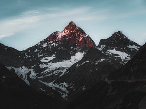 Preview wallpaper mountains, peaks, snow, snowy, sky, rocks