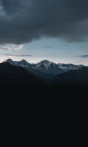 Preview wallpaper mountains, peaks, snow, clouds, dark